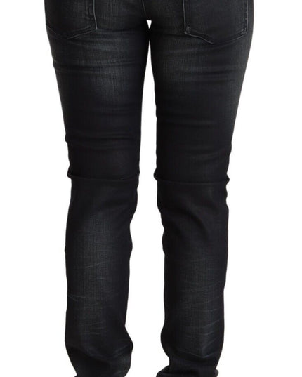 Acht Black Washed Cotton Low Waist Slim Fit Denim Jeans