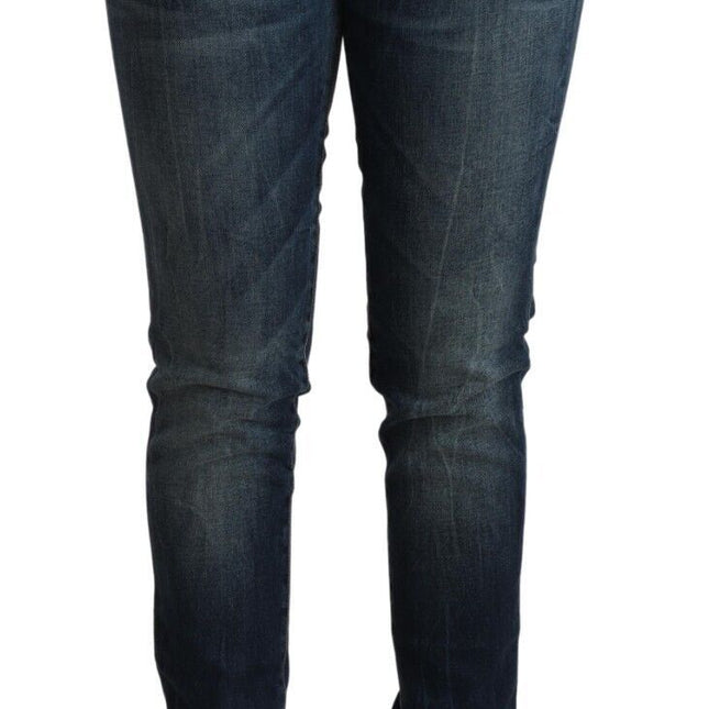 Acht Blue Washed Cotton Low Waist Slim Fit Denim Jeans