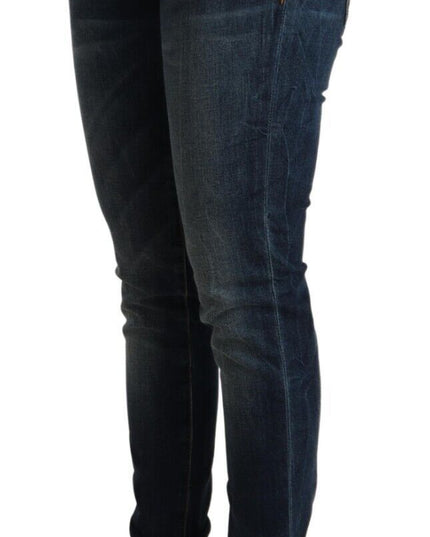 Acht Blue Washed Cotton Low Waist Slim Fit Denim Jeans