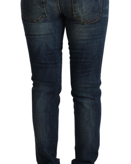 Acht Blue Washed Cotton Low Waist Slim Fit Denim Jeans