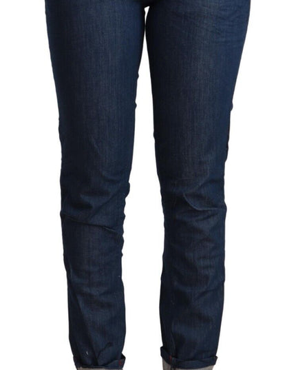 Acht Blue Cotton Low Waist Skinny Denim Folded Hem Jeans