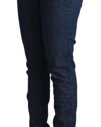 Acht Blue Cotton Low Waist Skinny Denim Folded Hem Jeans