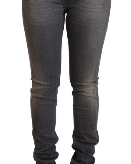 Acht Dark Gray Washed Cotton Denim Skinny Jeans