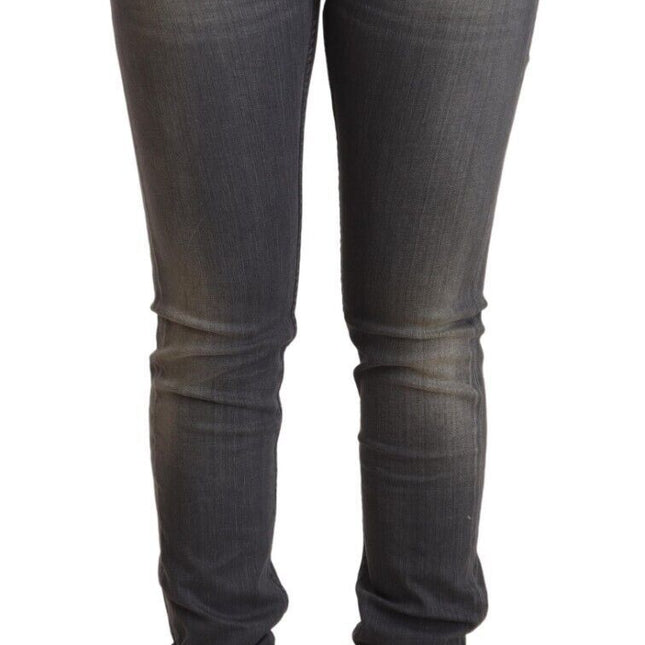 Acht Dark Gray Washed Cotton Denim Skinny Jeans