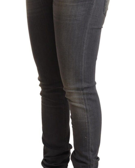 Acht Dark Gray Washed Cotton Denim Skinny Jeans
