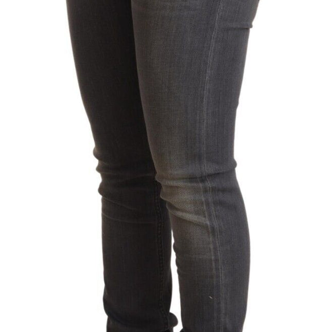Acht Dark Gray Washed Cotton Denim Skinny Jeans