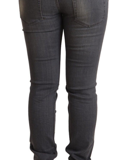 Acht Dark Gray Washed Cotton Denim Skinny Jeans
