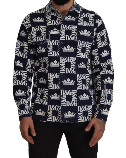 Dolce & Gabbana Blue Denim Stretch DG Crown Logo Casual Shirt