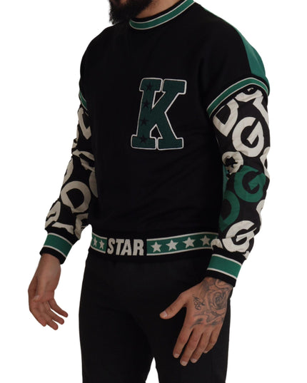 Dolce & Gabbana Black Green Cotton KING Star Crewneck Pullover Sweater