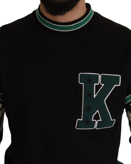 Dolce & Gabbana Black Green Cotton KING Star Crewneck Pullover Sweater