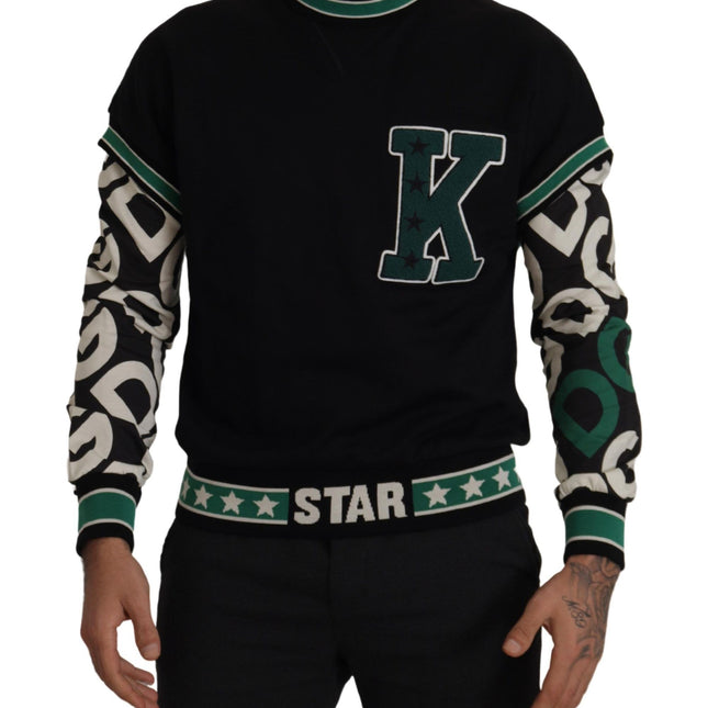 Dolce & Gabbana Black Green Cotton KING Star Crewneck Pullover Sweater