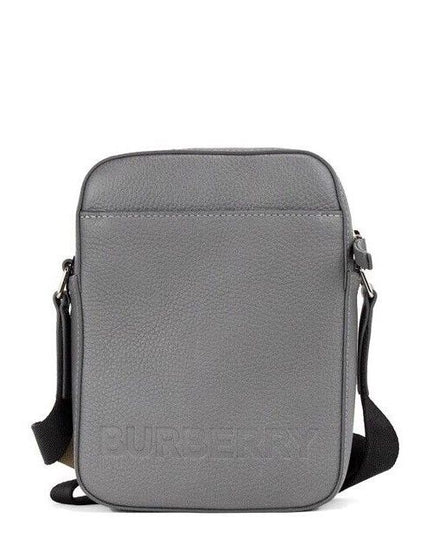 Burberry Thornton Small Grey Embossed Logo Grainy Leather Crossbody Handbag