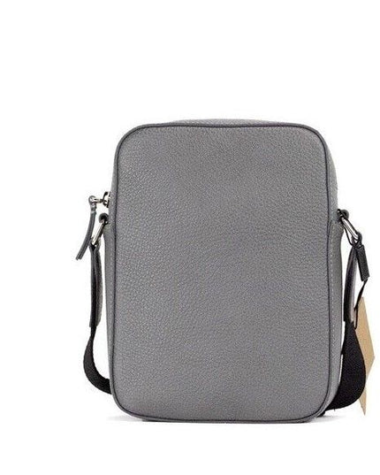 Burberry Thornton Small Grey Embossed Logo Grainy Leather Crossbody Handbag