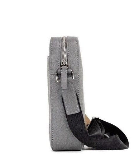 Burberry Thornton Small Grey Embossed Logo Grainy Leather Crossbody Handbag