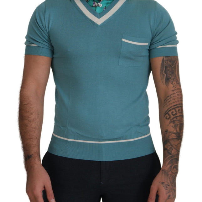 Dolce & Gabbana Blue Silk Polo Top Mens V-neck  T-shirt