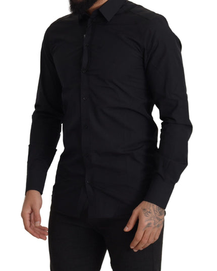 Dolce & Gabbana Black Cotton GOLD Slim Fit Dress Shirt