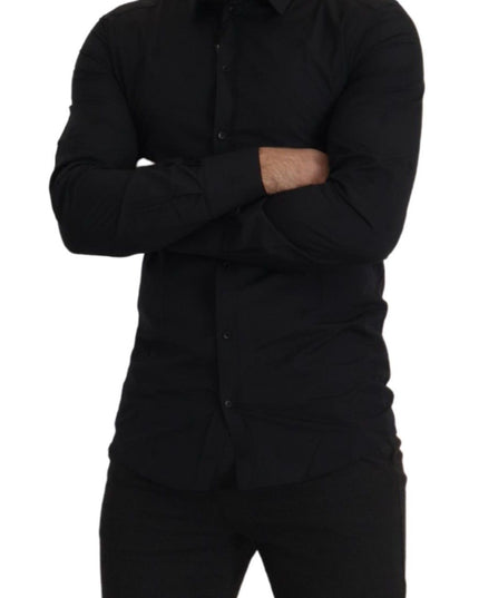 Dolce & Gabbana Black Cotton GOLD Slim Fit Dress Shirt