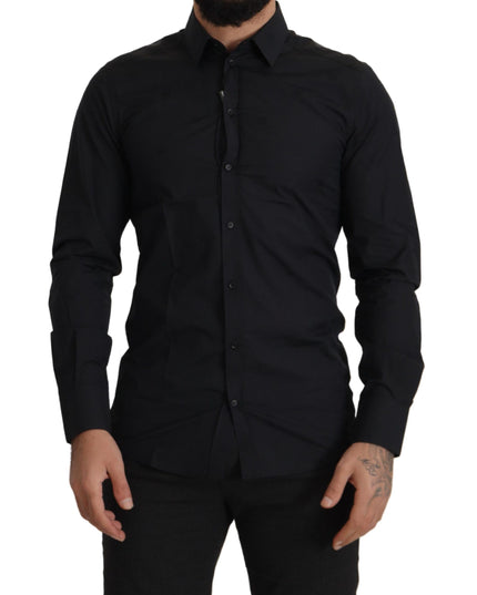 Dolce & Gabbana Black Cotton GOLD Slim Fit Dress Shirt