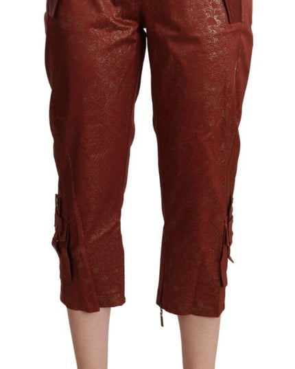 Just Cavalli Brown Lurex Mid Waist Cotton Cropped Capri Pants