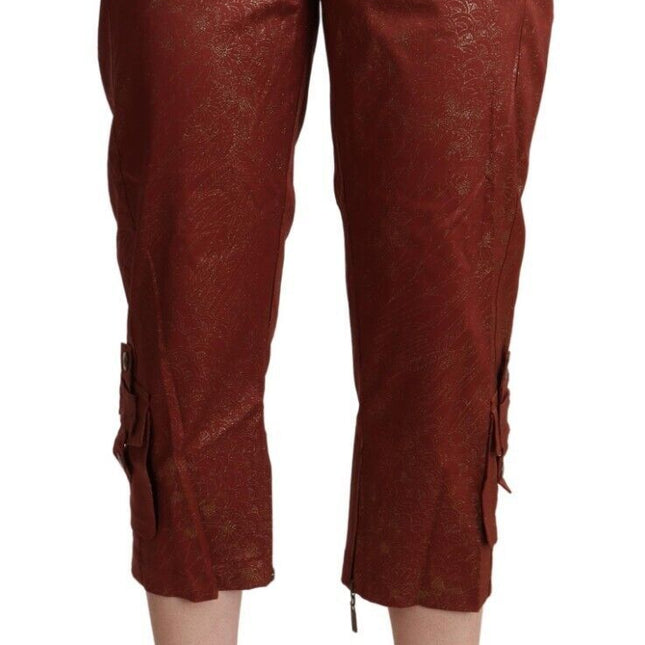 Just Cavalli Brown Lurex Mid Waist Cotton Cropped Capri Pants