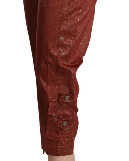 Just Cavalli Brown Lurex Mid Waist Cotton Cropped Capri Pants