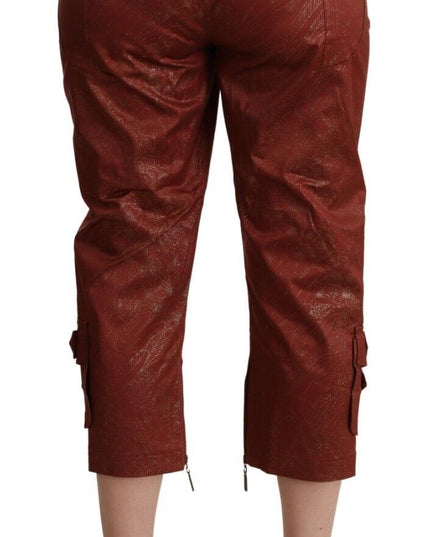 Just Cavalli Brown Lurex Mid Waist Cotton Cropped Capri Pants