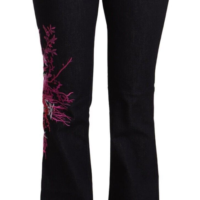 Exte Black Cotton Stretch Mid Waist Cotton Flared Denim Jeans