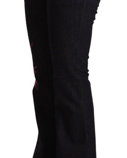 Exte Black Cotton Stretch Mid Waist Cotton Flared Denim Jeans