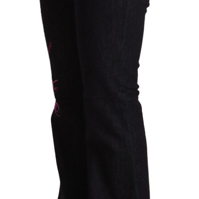 Exte Black Cotton Stretch Mid Waist Cotton Flared Denim Jeans