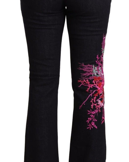 Exte Black Cotton Stretch Mid Waist Cotton Flared Denim Jeans