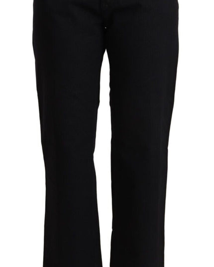 John Galliano Black Cotton Flared Cropped High Waist Denim Jeans
