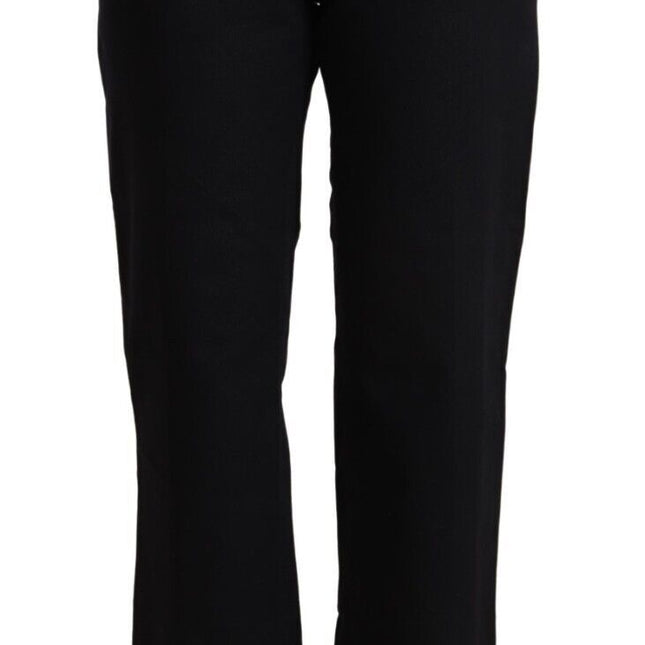 John Galliano Black Cotton Flared Cropped High Waist Denim Jeans