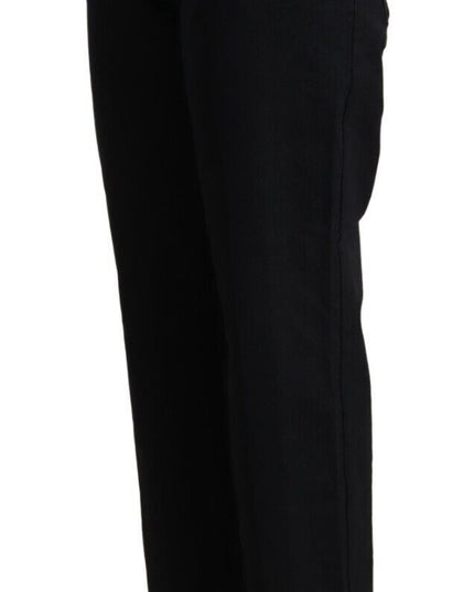 John Galliano Black Cotton Flared Cropped High Waist Denim Jeans