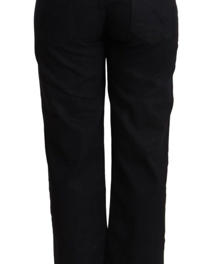 John Galliano Black Cotton Flared Cropped High Waist Denim Jeans