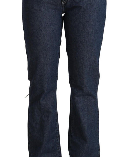 GF Ferre Blue Cotton Mid Waist Flared Denim Jeans