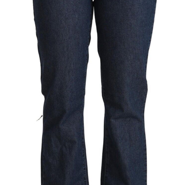 GF Ferre Blue Cotton Mid Waist Flared Denim Jeans