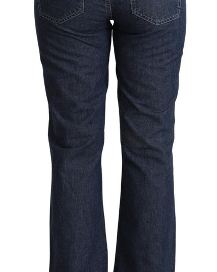 GF Ferre Blue Cotton Mid Waist Flared Denim Jeans