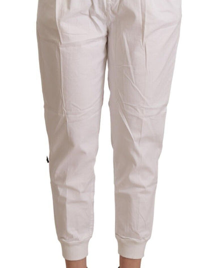 Met White Cotton Mid Waist Tapered Cropped Pants