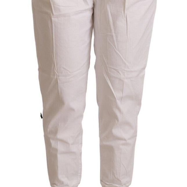 Met White Cotton Mid Waist Tapered Cropped Pants