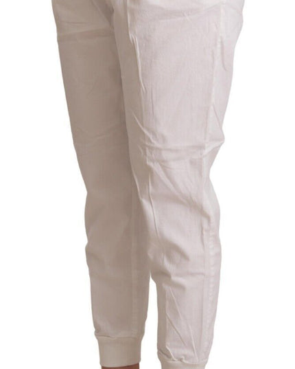 Met White Cotton Mid Waist Tapered Cropped Pants