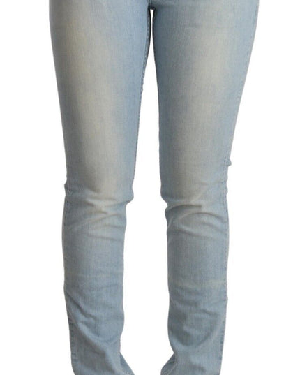 MILA SCHÖN Light Blue Cotton Mid Waist Slim Fit Denim Jeans