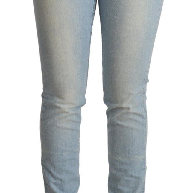 MILA SCHÖN Light Blue Cotton Mid Waist Slim Fit Denim Jeans