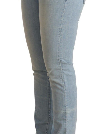 MILA SCHÖN Light Blue Cotton Mid Waist Slim Fit Denim Jeans