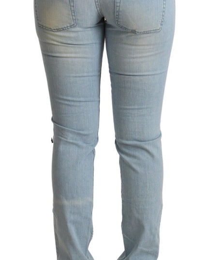 MILA SCHÖN Light Blue Cotton Mid Waist Slim Fit Denim Jeans