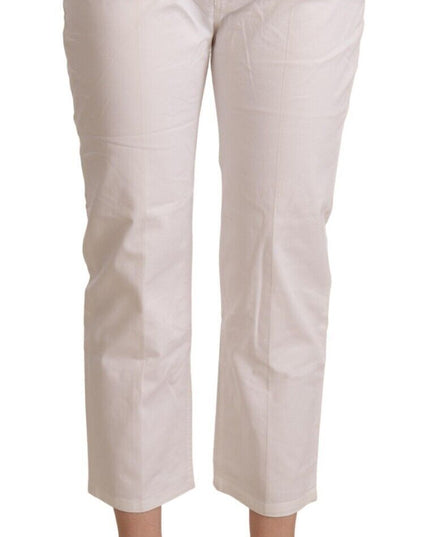 L'Autre Chose White Cotton Mid Waist Cropped Denim Jeans
