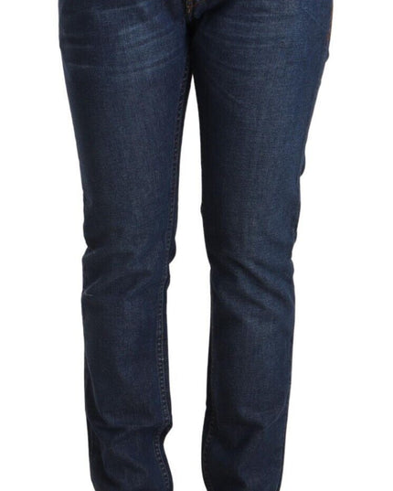 Acht Dark Blue Cotton Slim Fit Folded Hem Denim Jeans