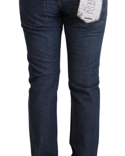 Acht Dark Blue Cotton Slim Fit Folded Hem Denim Jeans