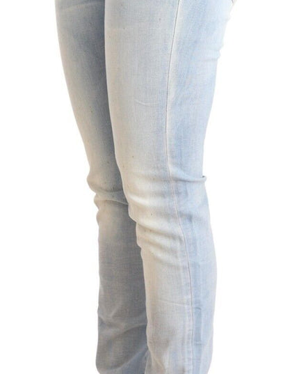 Acht Light Blue Washed Cotton Low Waist Skinny Denim Jeans