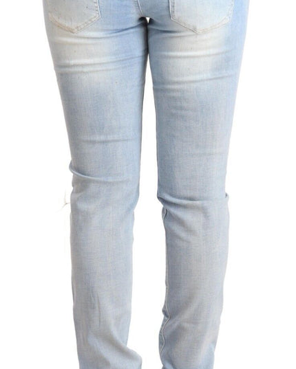Acht Light Blue Washed Cotton Low Waist Skinny Denim Jeans