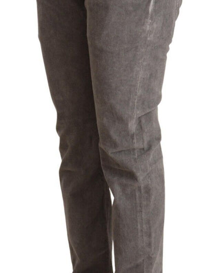 Acht Gray Cotton Straight Fit High Waist Pants